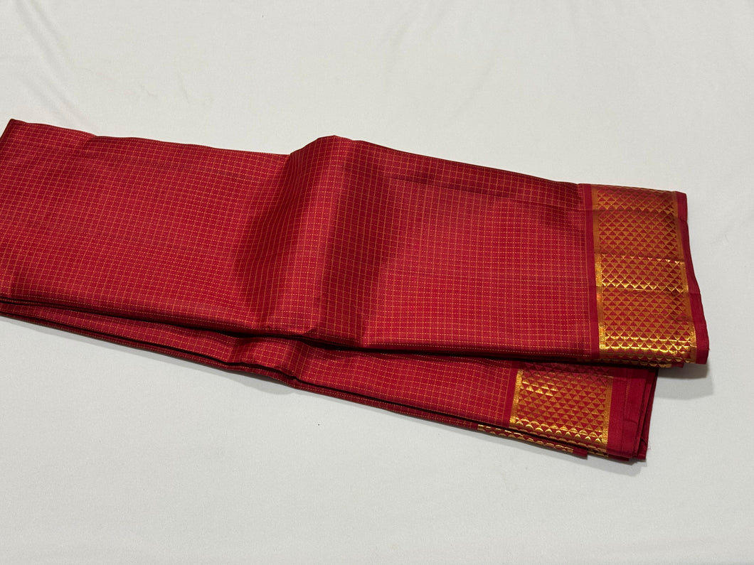 Arakku Red with Gold Muthukattam Handwoven Pure Jari Kanjivaram Silk Saree with araimadam woven borders rich pallu and self colored blouse