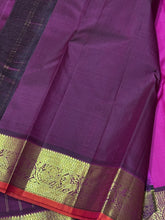 Deep Rani Pink with Dark Magenta Handwoven Pure Jari Kanjivaram Silk Saree with Orange Selvedges rich pallu and contrast woven blouse