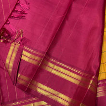 Sarasangi- Gorgeous Mustard with Ganga Jamuna Borders Handwoven Pure Jari Korvai Kanjivaram Silk with Neli Veldhari woven beautiful body with beautiful ganga jamuna doublepet borders classic seer pallu and contrast woven arakku red blouse