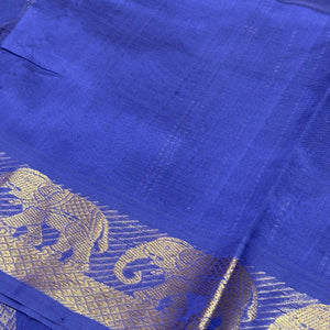 Deep Olive Green with Blue Handwoven Pure Kanjivaram Silkcotton with Hand Kalamkari Block Printed Silkcotton Beauty