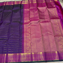 Sahana- Gorgeous Deep Purple with Deep Magenta Pink Handwoven Pure Jari Kanjivaram Silk with beautiful Jari Veldhari body with rich borders pallu and contrast woven blouse