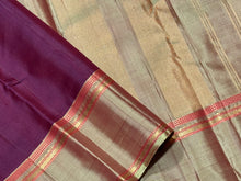 Deep Maroon with Elaichi Beige Green Handwoven Pure Lighter Kanjivaram Silk Saree with Classic Doublepet Borders Pallu and Contrast Blouse beauty