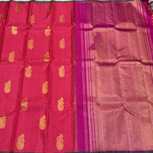 Dual tone Orange with Pink Podikattam Checks with Buttas Borderless Handwoven Pure Jari Kanjivaram Silk Saree Beauty
