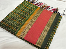 Gorgeous Forest Green with Double tone Orange 1000 Floral Buttas Handwoven Premium Kanjivaram Silkcotton Saree Beauty