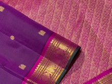 Stunning Deep Purple with Pink Buttas Handwoven Pure Jari Kanjivaram Silk Saree with rich borders pallu and contrast woven blouse
