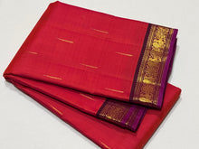 Dual Shade Tomato Red Short Orange with Dark Wine Mallimoggu Buttas Handwoven Pure Jari Kanjivaram Silk Saree Beauty with small borders