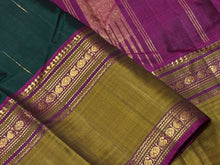 Bottle Green with Dark Wine Broad Rettapet Borders with Mallimoggu Buttas Handwoven Pure Jari Kanjivaram Silk Saree Beauty