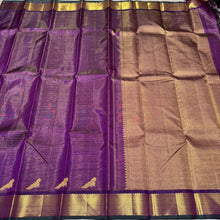 Beautiful Purple with Gold Handwoven Pure Vairaoosi Woven Kanjivaram Silk with Parrots woven beautiful lower borders with rich borders pallu and self colored blouse
