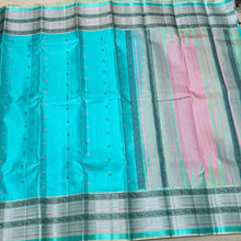 Turquoise Blue Green With Varisaipet Borders Buttas Body with rich pallu and contrast buttas blouse Handwoven Pure Zariless Soft Kanjivaram Silk Saree Beauty