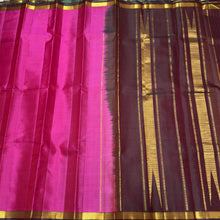 Bright Pink with Dual tone Manthulir Brown Small Border Handwoven Pure Light Weight Kanjivaram Silk Saree Beauty with Striped body