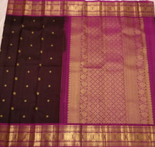 Sahana- Gorgeous Coffee Brown with Deep Magenta Handwoven Pure Jari Kanjivaram Silk with buttas woven body with beautiful borders rich pallu and contrast woven blouse