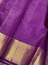 Vadamalli Purple with Gold Jari Oosi checks with buttas Handwoven Pure Jari Kanjivaram Silk Saree Beauty