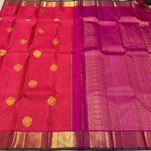 Sahana- Gorgeous Orange with Pink Handwoven Pure 2g Jari Kanjivaram Silk with kasakasa podikattam with buttas woven body with rich borders gorgeous pallu and contrast woven blouse