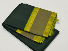 Sarasangi-Gorgeous Handwoven Pure Korvai Kanjivaram Silk in a beautiful Bottle Green with Dual tone Violetish Green and Parrot Green Rettapet borders with beautiful pallu and contrast woven blouse
