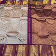 Abirami with Deep Purple Buttas Korvai Handwoven Pure Jari Kanjivaram Silk Saree Beauty