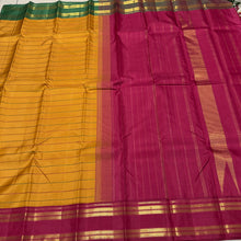 Sarasangi- Gorgeous Mustard with Ganga Jamuna Borders Handwoven Pure Jari Korvai Kanjivaram Silk with Neli Veldhari woven beautiful body with beautiful ganga jamuna doublepet borders classic seer pallu and contrast woven arakku red blouse