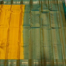 Sahana- Gorgeous Yellow with Dual tone Green Buttas Handwoven Pure Kanjivaram Silk with beautiful borders rich pallu and contrast woven blouse