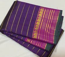 Sahana- Gorgeous Deep Purple with Deep Magenta Pink Handwoven Pure Jari Kanjivaram Silk with beautiful Jari Veldhari body with rich borders pallu and contrast woven blouse