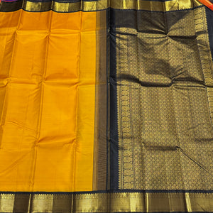 Mustard with Black Handwoven Pure Jari Korvai Kanjivaram Silk Saree Beauty