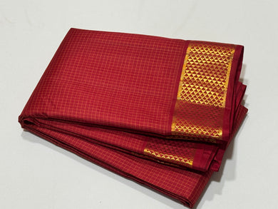 Arakku Red with Gold Muthukattam Handwoven Pure Jari Kanjivaram Silk Saree with araimadam woven borders rich pallu and self colored blouse