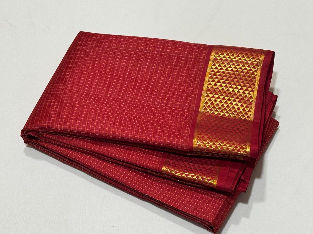 Arakku Red with Gold Muthukattam Handwoven Pure Jari Kanjivaram Silk Saree with araimadam woven borders rich pallu and self colored blouse