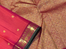 Dual tone Orange with Pinkish Red  Handwoven Pure Jari Kanjivaram Silk Saree with buttas woven body rich pallu and contrast woven blouse