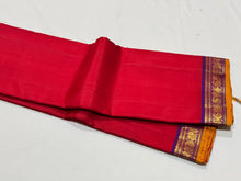 Red with Purple Handwoven Pure Jari Kanjivaram Silk Saree small borders beauty