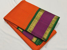 Sarasangi- Stunning Orange with Deep Emerald Green Handwoven Pure Jari Korvai Kanjivaram Silk with beautiful kasakasa podikattam woven body with beautiful doublepet borders rich pallu and contrast woven blouse