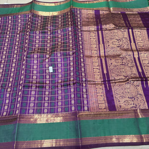 Purple with Green 1000 Buttas Mayil Chakram motifs Handwoven Premium Kanjivaram Silkcotton Saree Beauty