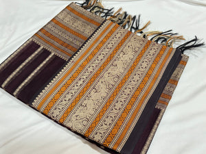Deep Coffee Brown Beldhari Striped Zariless Handwoven Premium Kanjivaram Silkcottons Beauty
