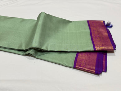 Pastel Green with Purple Handwoven Pure Jari Korvai Kanjivaram Silk Saree Beauty