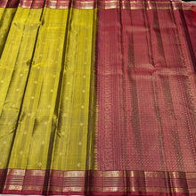 Olive Green with Deep Reddish Maroon Buttas with Intricate Borders Handwoven Pure Lighter Kanjivaram Silk Saree beauty