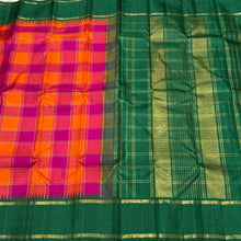 Palum Pazhamum Multicolored Checks with Green Handwoven Pure Jari Korvai Kanjivaram Silk Saree