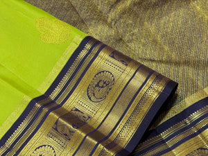 Dual tone Green with Dark Jamoon Purple Korvai with Buttas Handwoven Pure Jari Kanjivaram Silk Saree Beauty intricate weave