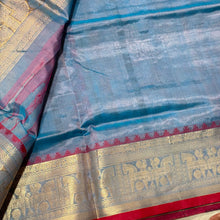 Pastel Blue with Red and Gold 1000 Buttas Handwoven Premium Kanjivaram Silkcotton Saree Beauty