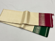 Premium Weave- Offwhite with Ganga Jamuna Korvai Zariless Handwoven Kanjivaram Silk Saree with rich borders classy pallu and contrast woven blouse