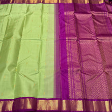 Gorgeous Pista Green with Vadamalli Purplish Pink Buttas Korvai Handwoven Pure Jari Kanjivaram Silk Saree Beauty