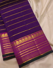 Sahana- Gorgeous Deep Purple with Deep Magenta Pink Handwoven Pure Jari Kanjivaram Silk with beautiful Jari Veldhari body with rich borders pallu and contrast woven blouse
