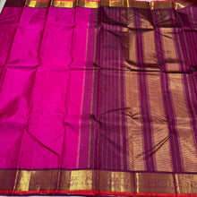 Deep Rani Pink with Dark Magenta Handwoven Pure Jari Kanjivaram Silk Saree with Orange Selvedges rich pallu and contrast woven blouse