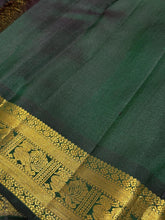 Yellow with Bottle Green Korvai Handwoven Pure Jari Kanjivaram Silk Saree Beauty