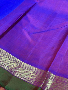 Mango Mustard Orange  with Violetish Purple Handwoven Pure Kanjivaram Silk Saree Spaced borders