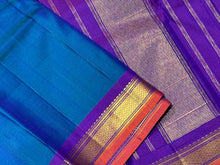 Peacock Blue with Purple Handwoven Pure Jari Kanjivaram Silk Saree Small borders beauty