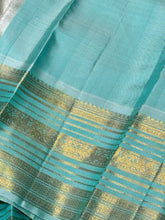Lilac with Turquoise Blue Handwoven Pure Jari Korvai with Buttas and Varisai borders rich pallu and contrast woven blouse beauty