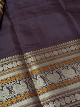 Light Brown with Dark Brown Checks with Sorgavasal Pallu Varisai Borders Handwoven Pure Zariless Kanchipuram Silk Saree Beauty