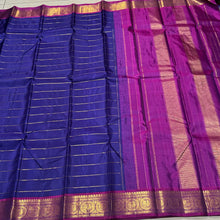 Deep Blue with Dark Magenta Jari Veldhari Handwoven Pure Kanjivaram Silk Saree with beautiful borders rich pallu and contrast woven blouse