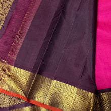 Vaibhogam -Super Gorgeous Tomato Reddish Pink with Coffee Brown Handwoven Pure Korvai Kanjivaram Silk with beautiful buttas woven body rich borders with rust jamudu with gorgeous pallu and contrast woven blouse