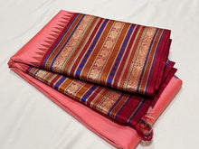Peach with Burnt Red Buttas Handwoven Pure Korvai Zariless Varisaipet Long Border Kanjivaram Silk Saree Beauty