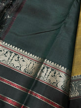 Premium Zariless Vintage Weave- Light Moss Green with Dark Bottle Green with 5 different buttis Sorgavasal Inspired Pallu in a rich Handwoven Zariless Pure Kanjivaram Silk Saree Beauty