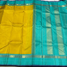 Lemon Sampanga with Turquoise Handwoven Pure Jari Korvai Kanjivaram Silk Saree Beauty