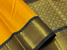 Mustard with Black Handwoven Pure Jari Korvai Kanjivaram Silk Saree Beauty
